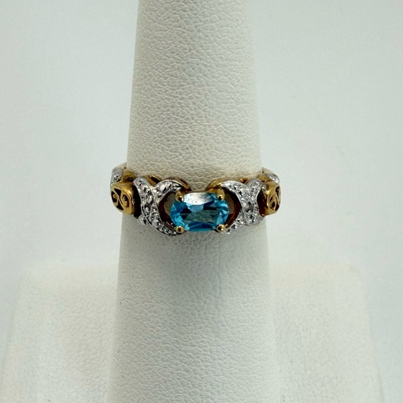 Host Pick! Sky Blue Topaz Ring, 925 Silver, Gold Plated Ring, Adjustable, Dainty
